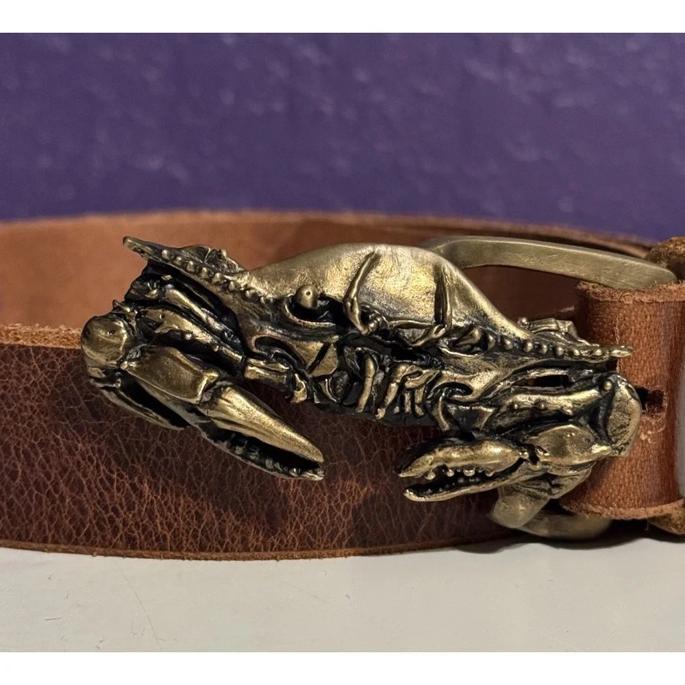 Hooknhide Blue Crab Belt Buckle 42 Brass Tumbaga Leather Charleston Preppy $225